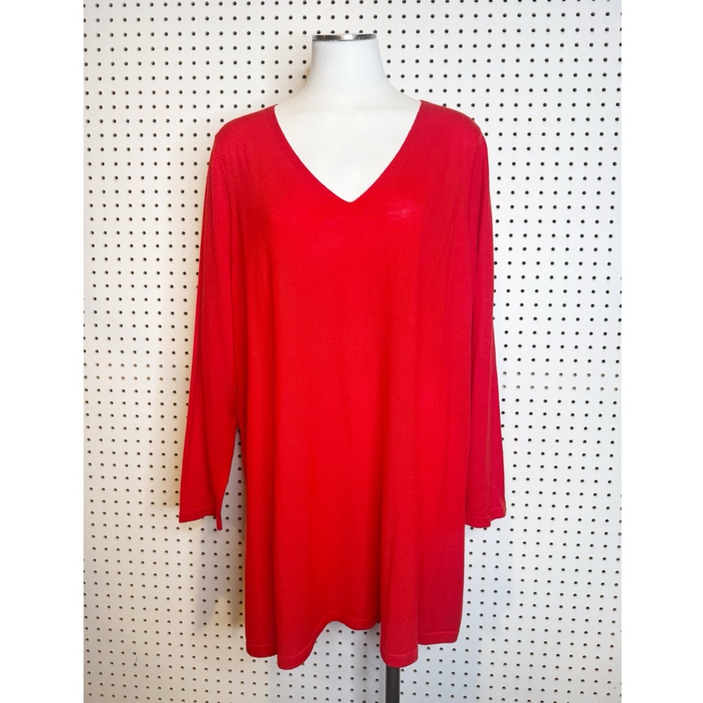 Eileen Fisher | NWT V-Neck Merino Wool Tunic Sweater in Lava Red Sz. 2X‎